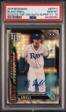 Marketplace image: 2016 Bowman Top 100 Blake Snell 1/1 THE ONLY PSA 10 SNELL SUPERFRACTOR AUTO RC