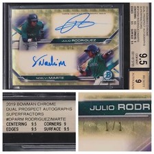 Marketplace image: 2019 Bowman Chrome Superfractor Julio Rodriguez Dual Rookie Auto 1/1 BGS 9.5 GEM