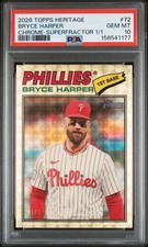 Marketplace image: 2026 TOPPS HERITAGE CHROME-SUPERFRACTOR 1/1 #72 BRYCE HARPER 1/1 PSA 10