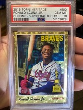 Marketplace image: SUPERFRACTOR 1/1 POP 1 TOPPS CHROME HERITAGE PSA 10 RONALD ACUNA 2019 ROOKIE CUP