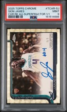 Marketplace image: 2025-26 Topps Chrome Sion James #TCAR-SJ RC Rookie Auto Superfractor 1/1 PSA 9