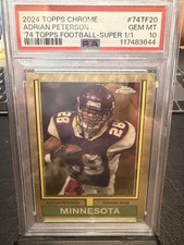 Marketplace image: 2024 Topps Chrome Adrian Peterson #74TF20 1/1 Superfractor '74 Topps Football