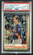 Marketplace image: KYLE TUCKER PSA 10 2019 TOPPS CHROME #39 RC SUPERFRACTOR HOLDING HELMET VAR 1/1