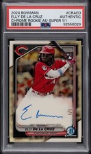 Marketplace image: ELLY DE LA CRUZ AUTO 2024 Bowman Chrome SUPERFRACTOR REFRACTOR#/1 REDS RC PSA AU