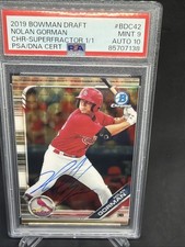 Marketplace image: 2019 BOWMAN CHROME NOLAN GORMAN RC SUPERFRACTOR AUTO SSP 1/1 PSA 9 AUTO 10
