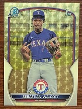 Marketplace image: Sebastian Walcott 1st 2023 Bowman Chrome Prospects Superfractor 1/1 Rangers