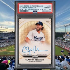 Marketplace image: 2025 Topps Chrome Black CLAYTON KERSHAW Ivory Auto Superfractor 1/1 PSA 10 🔥⚾️