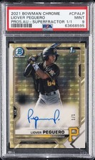 Marketplace image: 2021 BOWMAN CHROME PROSPECT AUTOS SUPERFRACTOR 1/1 LIOVER PEGUERO 1/1 PSA 9 AUTO
