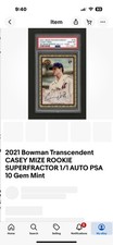 Marketplace image: 2021 Bowman Transcendent CASEY MIZE ROOKIE SUPERFRACTOR 1/1 AUTO PSA 10 Gem Mint