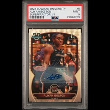 Marketplace image: 2022 Bowman University Chrome Aliyah Boston 1st Auto Superfractor 1/1 PSA 9 SC