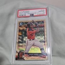 Marketplace image: 2018 Bowman Chrome Prospects Heliot Ramos #BCP143 SuperFractor 1/1 (RC) PSA 10