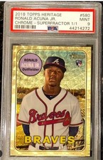 Marketplace image: PSA 9 Ronald Acuna Jr. 2018 Topps Heritage Chrome Superfractor RC #’d 1/1