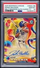 Marketplace image: 2025 BOWMAN CHROME MELT MASHERS AUTOS SUPERFRACTOR DRAKE BALDWIN RC 1/1 PSA 10