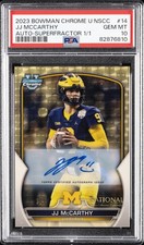 Marketplace image: 2023 TOPPS BOWMAN CHROME U AUTO SUPERFRACTOR #14 JJ MCCARTHY 1/1 PSA 10