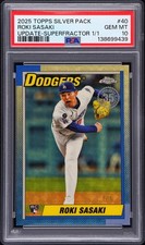 Marketplace image: 2025 Topps Update Silver Pack Roki Sasaki #40 RC Chrome Superfractor 1/1 PSA 10