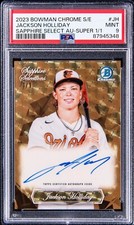 Marketplace image: 2023 Bowman Chrome Sapphire Jackson Holliday Superfractor Auto #’d 1/1 PSA 9