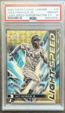 Marketplace image: 2025 Topps Cosmic Chrome Jazz Chisholm Jr Light Speed Superfractor 1/1 PSA 10