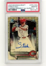 Marketplace image: 2025 Bowman Draft Steele Hall Superfractor Auto. 1/1. PSA 10. GEM MINT. Reds.