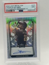 Marketplace image: 2024 Leaf Metal Leo De Vries Auto 1/1 PSA Superfractor Refractor Happy Holidays