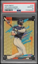 Current marketplace image for 2026 Topps Finest #101 Jac Caglianone Superfractor 1/1