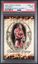 Current marketplace image for 2026 Topps Chrome #RDL-19 THE ROCK Superfractor 1/1