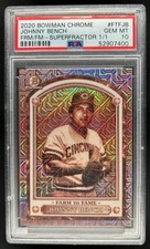 Marketplace image: 2020 Bowman Chrome Johnny Bench Farm to Fame Mojo Refractor Rose Gold 1/1 PSA 10
