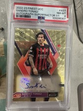 Marketplace image: 2022-23 Topps Finest UCC Sandro Tonali Autographs A-ST SuperFractor 1/1 PSA 8