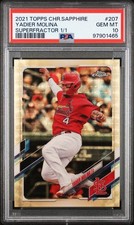 Marketplace image: 2021 Topps Chrome Sapphire Yadier Molina Superfractor 1/1 PSA 10