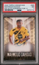 Marketplace image: 2020 Mahmoud Dahoud Topps Chrome BVB Superfractor Autographed Card 1/1 PSA 7
