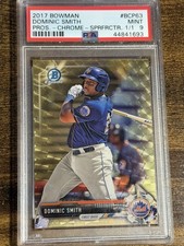 Marketplace image: DOMINIC SMITH 2017 Bowman #BCP-63 Prospect Chrome Superfractor 1/1 PSA 9