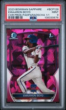 Marketplace image: Emaarion Boyd 2023 Bowman Chrome Sapphire Padparadscha 1/1 PSA 9 Phillies Card