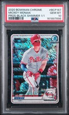 Marketplace image: 1/1 Mickey Moniak Rookie Prospects Black Shimmer PSA 10 2020 Bowman Chrome