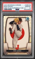 Marketplace image: 2023 BOWMAN CHROME FLAG ROKI SASAKI WBC FLAG-SUPERFRACTOR 1/1 PSA 10