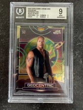Marketplace image: THE ROCK 1/1 SUPERFRACTOR 2026 Topps Cosmic Chrome WWE Geocentric # GC10 BGS 9