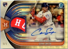 Marketplace image: CAM SMITH RC 2025 BOWMAN CHROME SUPERFRACTOR ROOKIE JERSEY PATCH AUTO SP 1/1