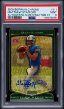 Marketplace image: MATTHEW STAFFORD PSA 9 2009 BOWMAN CHROME #111 SUPERFRACTOR ROOKIE AUTO RC 1/1