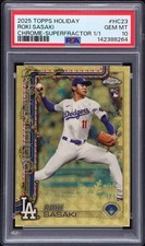 Marketplace image: Topps 2025 Holiday Roki Sasaki Dodgers #HC23 Chrome SuperFractor 1/1 PSA 10