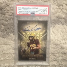 Marketplace image: 2025 Bowman University Campus Star Signatures Sam Leavitt Superfractor 1/1 Psa