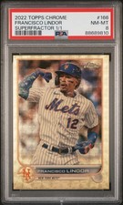 Marketplace image: 2022 TOPPS CHROME #166 FRANCISCO LINDOR SUPERFRACTOR 1/1 SP VARIATION PSA 8