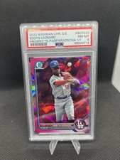 Marketplace image: 2022 Bowman Chrome Sapphire Eddys Leonard Padparadscha 1/1 PSA 8 Dodgers