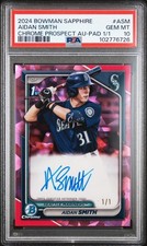 Marketplace image: 2024 Bowman Sapphire Aidan Smith Padparadscha Superfractor 1/1 Auto PSA 10 Mets