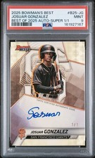 Marketplace image: 2025 Bowman’s Best Josuar Gonzalez Auto 1/1 SUPERFRACTOR PSA 9 Mint On-Card Auto