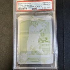 Current marketplace image for 2025 Bowman Chrome #BCP-119 Yellow Plate Superfractor 1/1