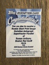 Marketplace image: 2026 Bowman Chrome Roman Anthony Red Sox RC Auto Superfractor Image Var.  1/1
