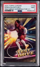 Current marketplace image for 2024 Topps Chrome #TD6 Test Drive Donovan Mitchell Superfractor 1/1