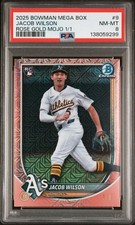 Marketplace image: 2025 BOWMAN MEGA BOX CHROME ROSE GOLD MOJO 1/1 #9 JACOB WILSON 1/1 PSA 8