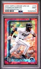 Marketplace image: 2025 Topps Chrome Update Sapphire Chandler Simpson Padparadscha 1/1 RC PSA 9