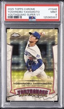 Current marketplace image for 2025 Topps Chrome #YQ46 YOSHINOBU YAMAMOTO Superfractor 1/1