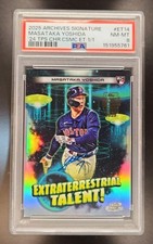 Marketplace image: 2023 Topps Cosmic Chrome Masataka Yoshida #ET14 Extraterrestria Auto 1/1 PSA 8