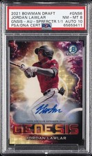 Marketplace image: 2021 BOWMAN DRAFT GENESIS AUTO-SUPERFRACTOR 1/1 JORDAN LAWLAR 1/1 PSA 8 AUTO 10